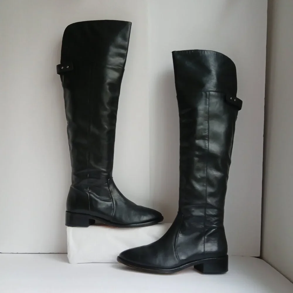 BCBG Max Azaria Black Leather Over The Knee Equestrian Style Riding Boots Size 8